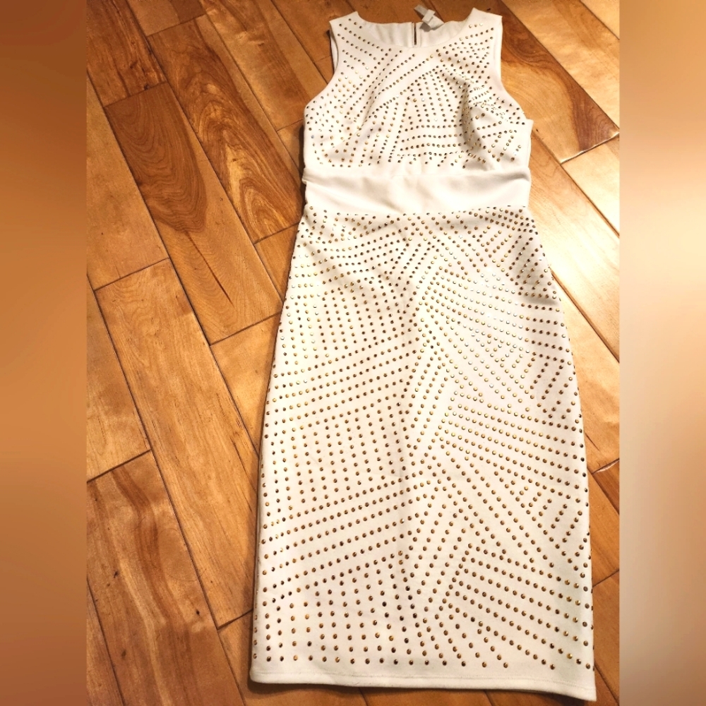 White Sheath Dress with Gold embellishment